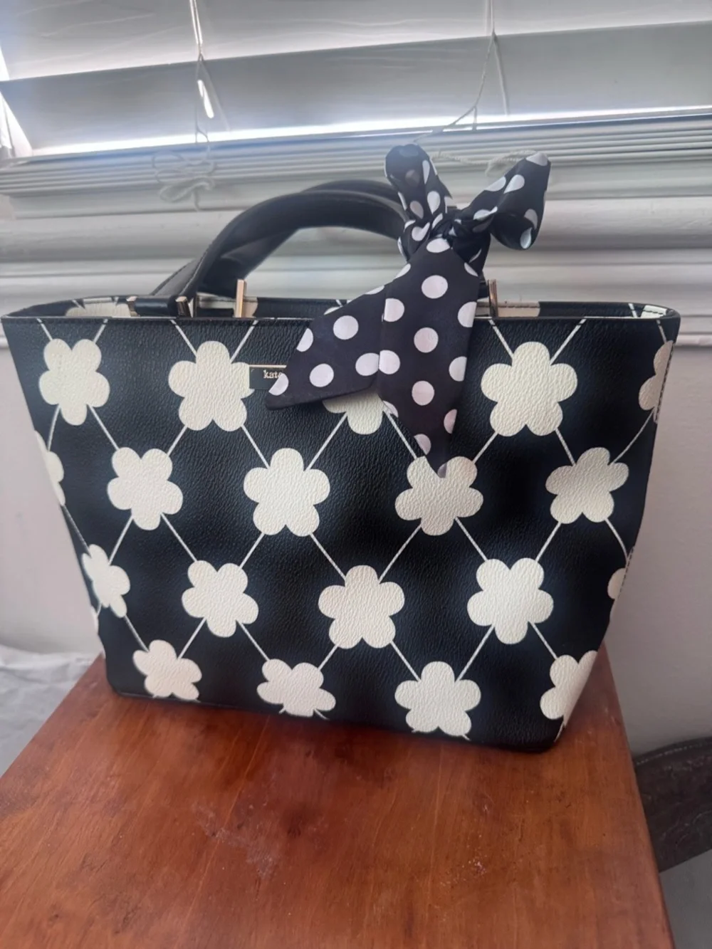 Kate Spade Juno Grant Street Grainy Vinyl Tote – Black/Beige Floral - Picture 2 of 5